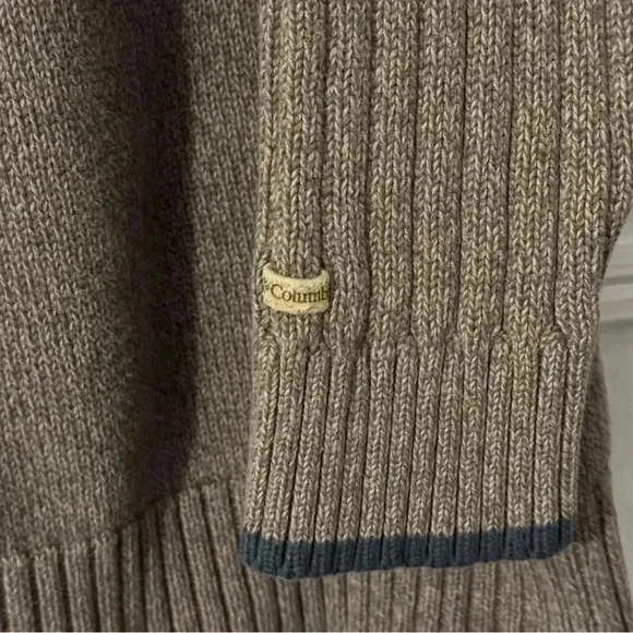 Columbia Men’s Sweater Size XL Brown Taupe Cable Knit Mock Turtleneck 1/4 Zip - Picture 2 of 9